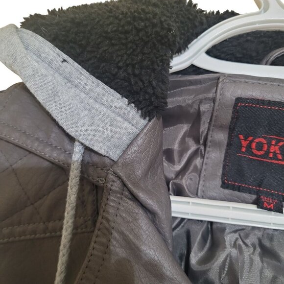 Yoki Womens Faux Leather Moto Jacket With Hoodie - Picture 9 of 9